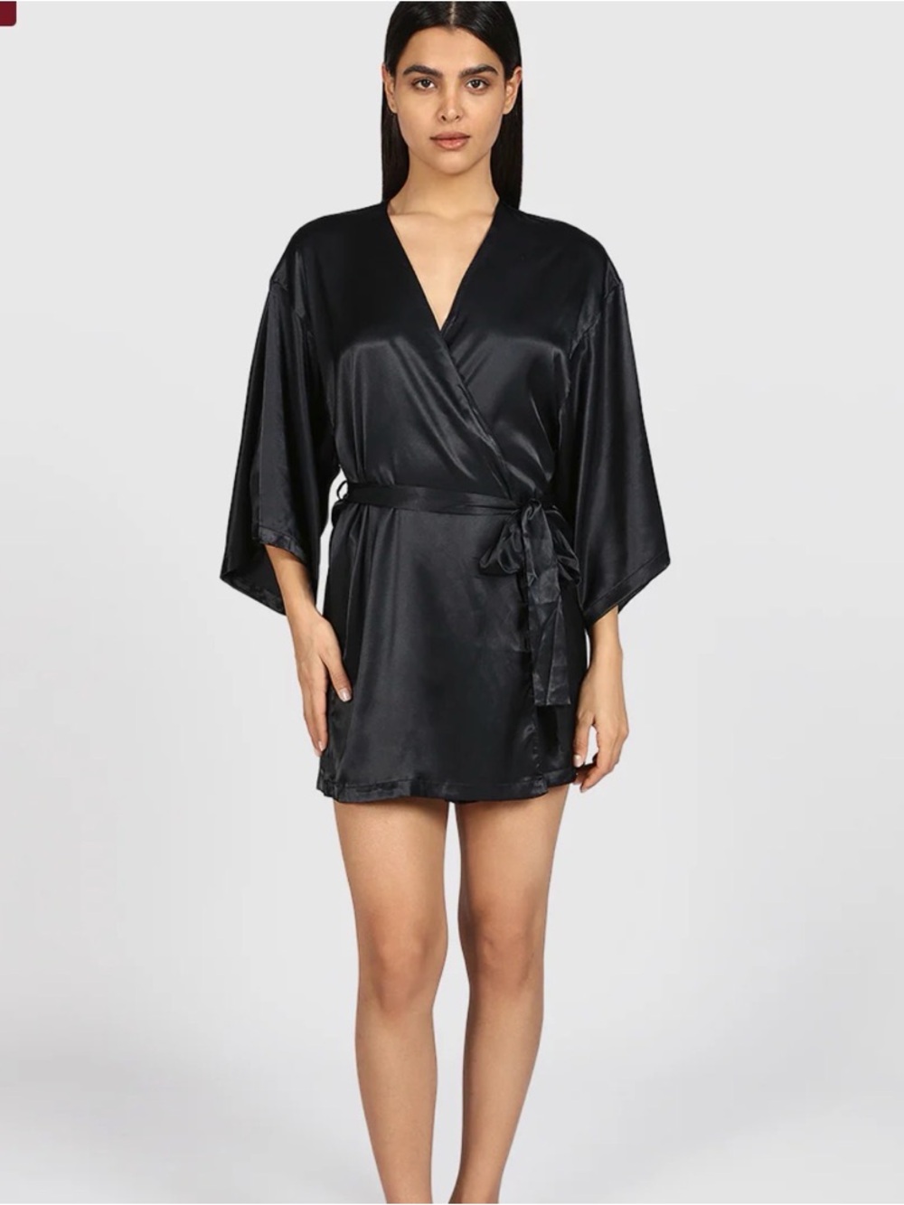 La SENZA Black Satin Wrap Kimono Robe